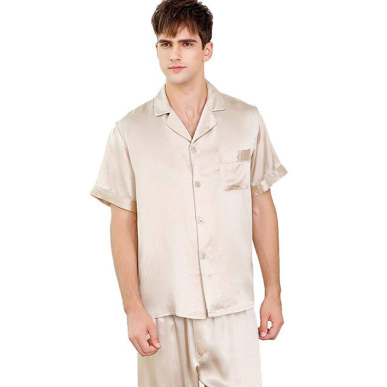 Men's Short Sleeve Silk Pajamas Set 100% Mulberry Silk Sleepwear