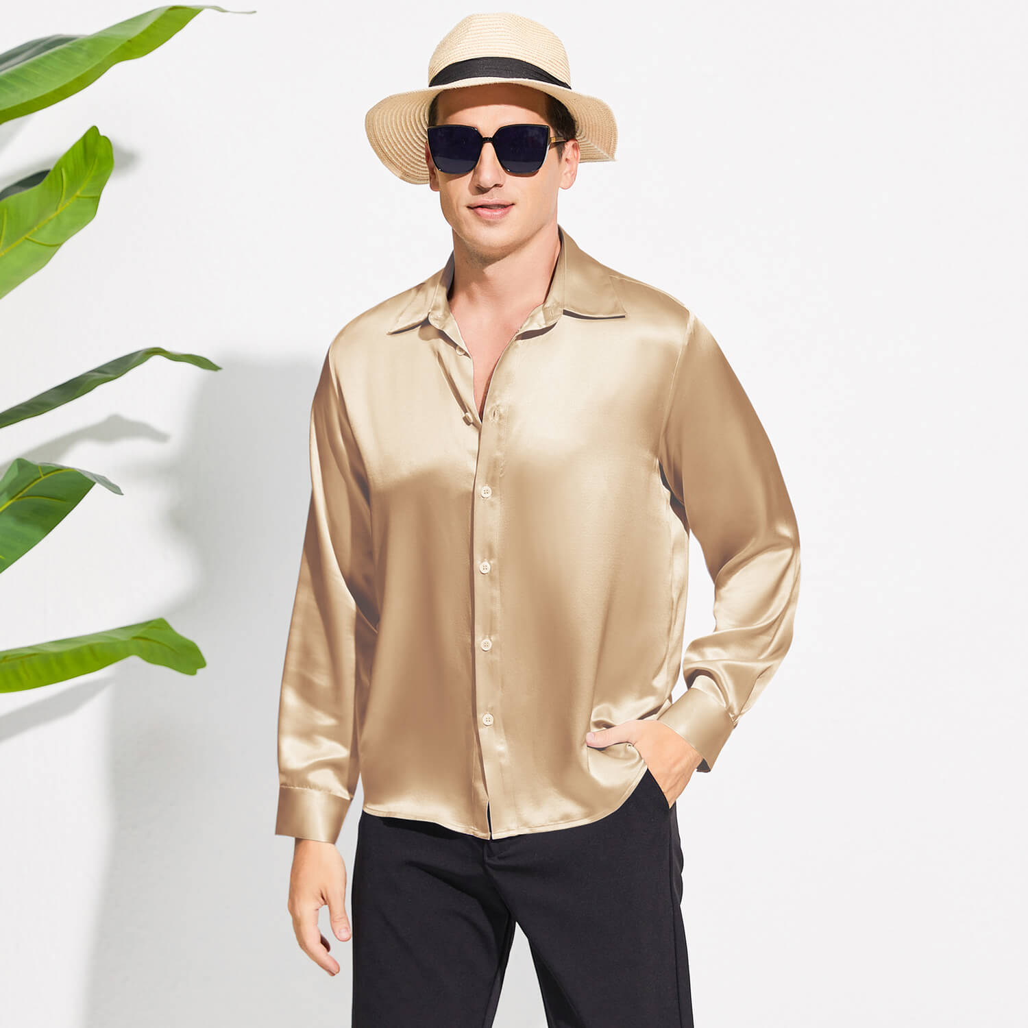 Men's Silk Button - Down Shirt Silk Casual Silk Dress Shirts