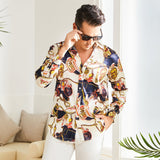 Printed Silk Shirt Long Sleeve Button Down Silk Shirt
