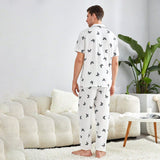 Men's Silk Pajamas Set Short Sleeves Butterfly Print Silk Nightwear