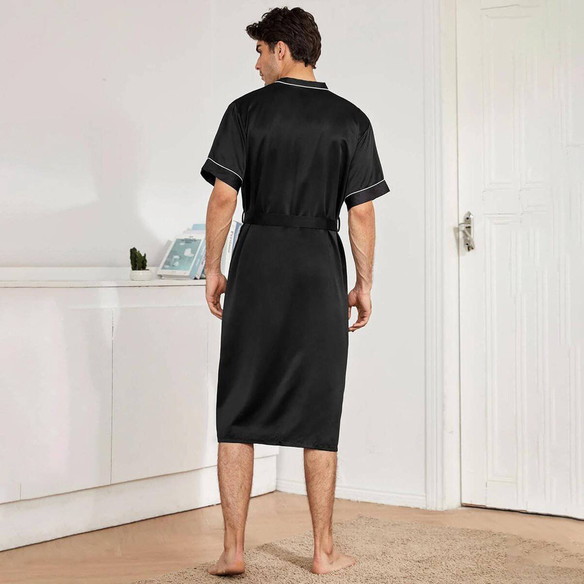 Men's Silk Robe Set Two Pieces Silk Kimono Robe With Shorts