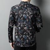 Mens Silk Shirts Long Sleeve Silk Floral Print Dress Shirts