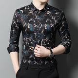Mens Silk Shirts Long Sleeve Silk Floral Print Dress Shirts