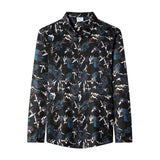 Mens Silk Shirts Long Sleeve Silk Floral Print Dress Shirts