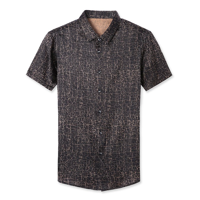 Mens Silk Shirts Short Sleeve Crackled Bronze Texture Silk Dress Shirt