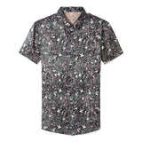 Mens Silk Shirts Short Sleeve Forest Bird and Floral Print Silk Dress Shirt