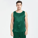 Mens Silk Tank Top Set Sleeveless Short Silk Pajamas Set