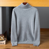 Mens Turtleneck Cashmere Sweater Long Sleeve Ribbed Knit Warm Pullover Gray XS
