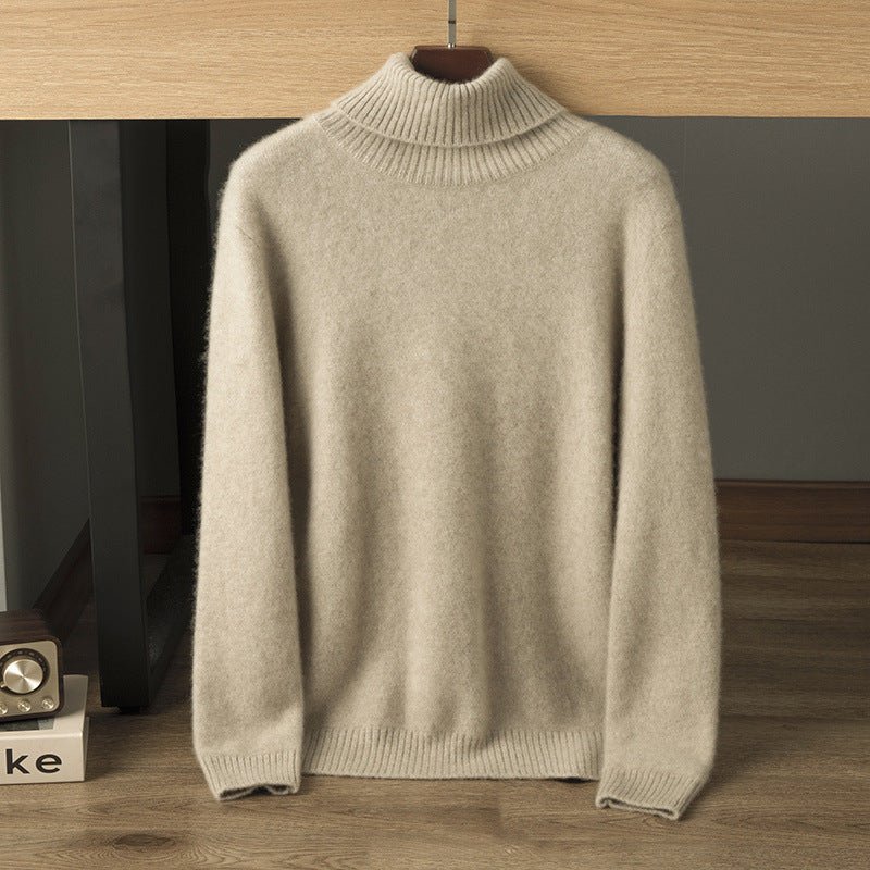 Mens Turtleneck Cashmere Sweater Long Sleeve Ribbed Knit Warm Pullover Camel XS