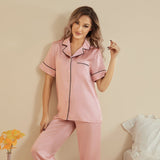 Classic Silk Pajamas Short Sleeve Long Pants Silk Pjs