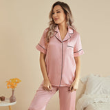 Classic Silk Pajamas Short Sleeve Long Pants Silk Pjs