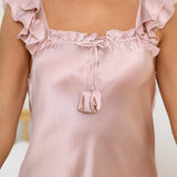 Mulberry Silk Nightwear Sleeveless Ruffled Silk Nightdress
