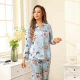 Luxury Print Silk Pajamas Floral Butterfly Silk Pajamas Set