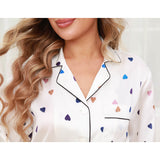Short Sleeve Love Heart Printed Silk Pajamas Set For Women