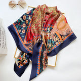 Pure Long Silk Scarf For Women Floral Print Square Silk Scarves
