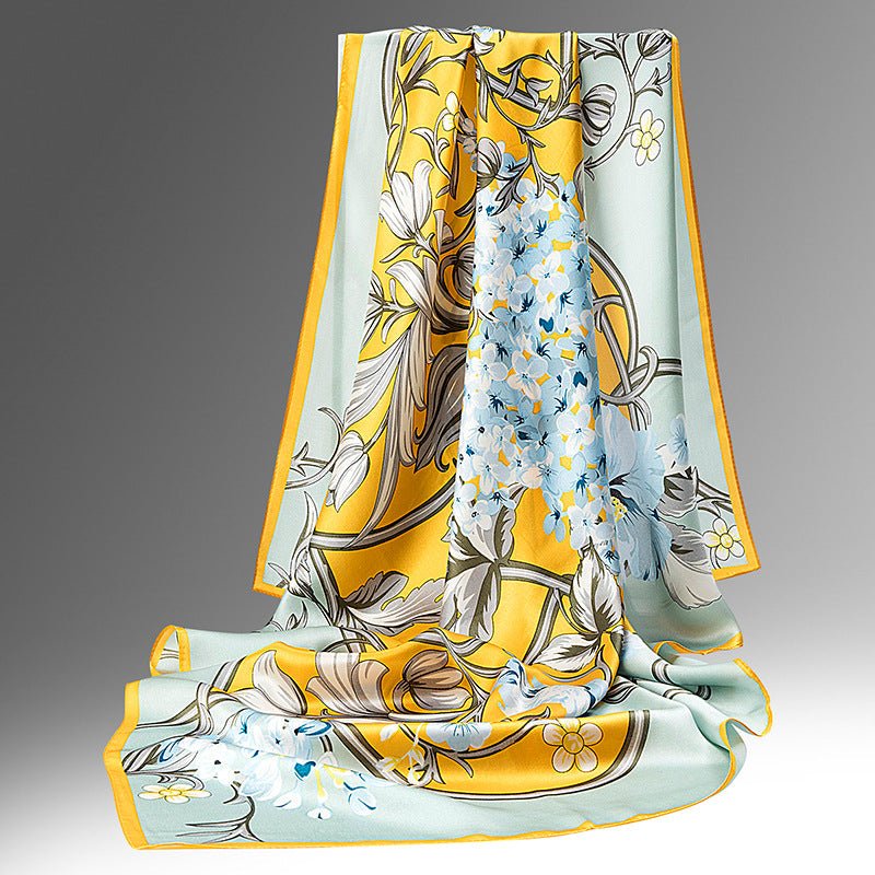 Pure Long Silk Scarf For Women Floral Print Square Silk Scarves