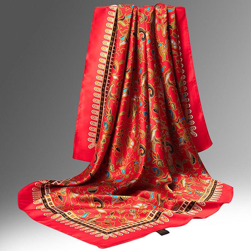 Pure Long Silk Scarf For Women Floral Print Square Silk Scarves