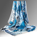 Pure Long Silk Scarf For Women Floral Print Square Silk Scarves