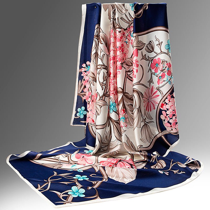 Pure Long Silk Scarf For Women Floral Print Square Silk Scarves
