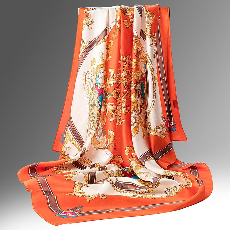 Pure Long Silk Scarf For Women Floral Print Square Silk Scarves