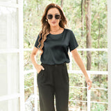 Pure Silk Blouses Short Sleeves Mulberry Silk Round Neck Shirt