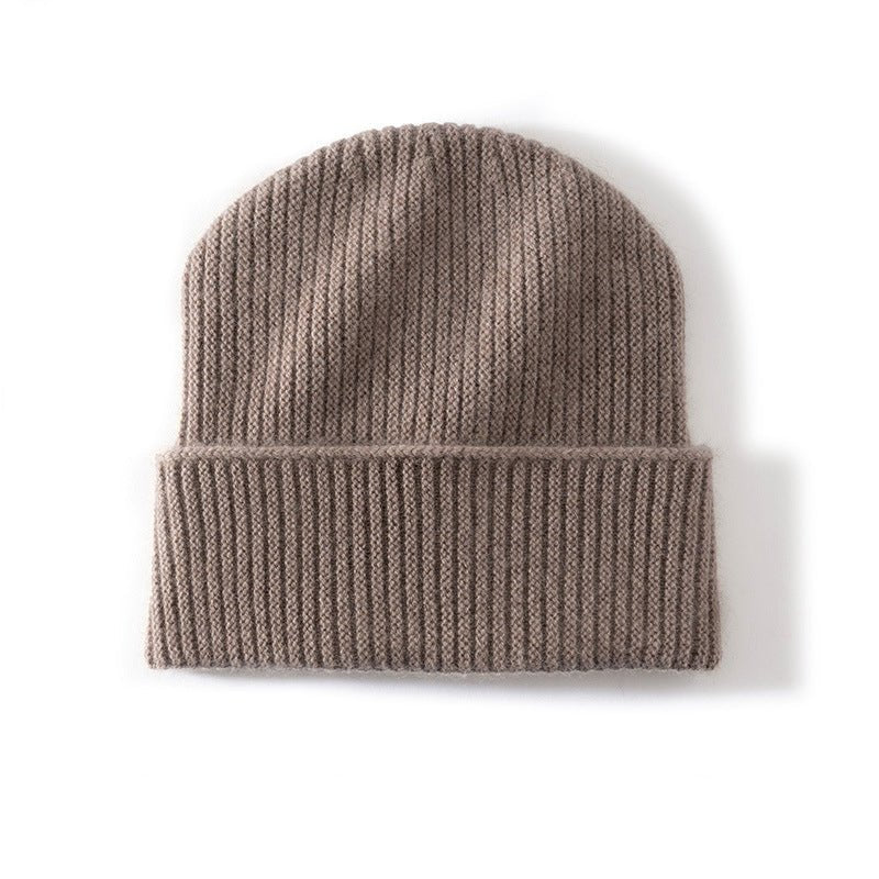 Ribbed 100% Cashmere Beanie Hat Premium Pure Cashmere Beanie with Folded Cuff