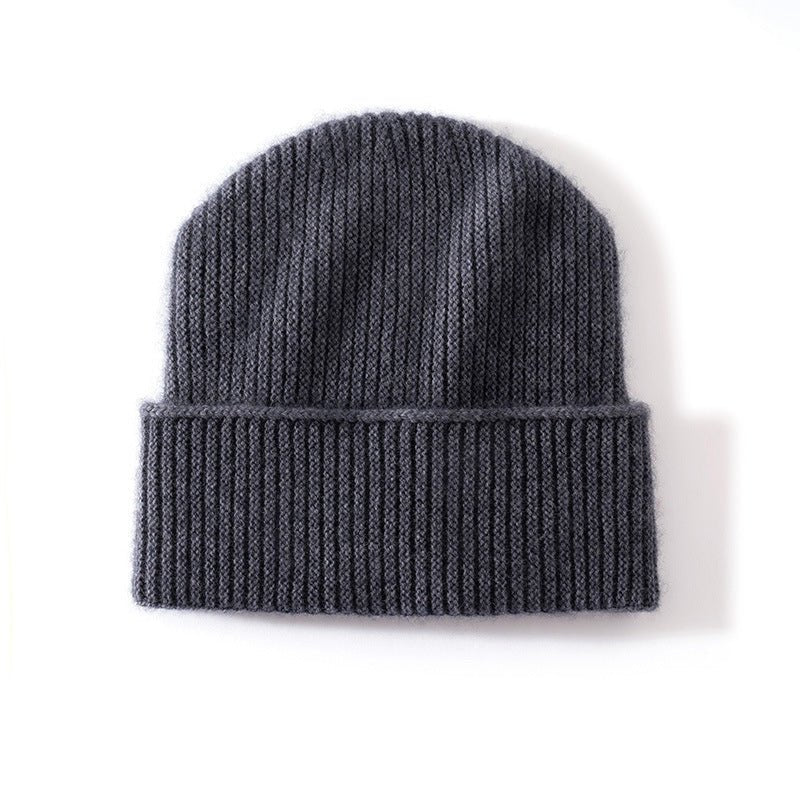 Ribbed 100% Cashmere Beanie Hat Premium Pure Cashmere Beanie with Folded Cuff