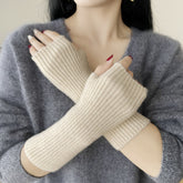 Ribbed Pure Cashmere Gloves Cashmere Wrist Warmers Long Cashmere Mitts