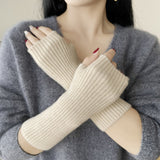 Ribbed Pure Cashmere Gloves Cashmere Wrist Warmers Long Cashmere Mitts