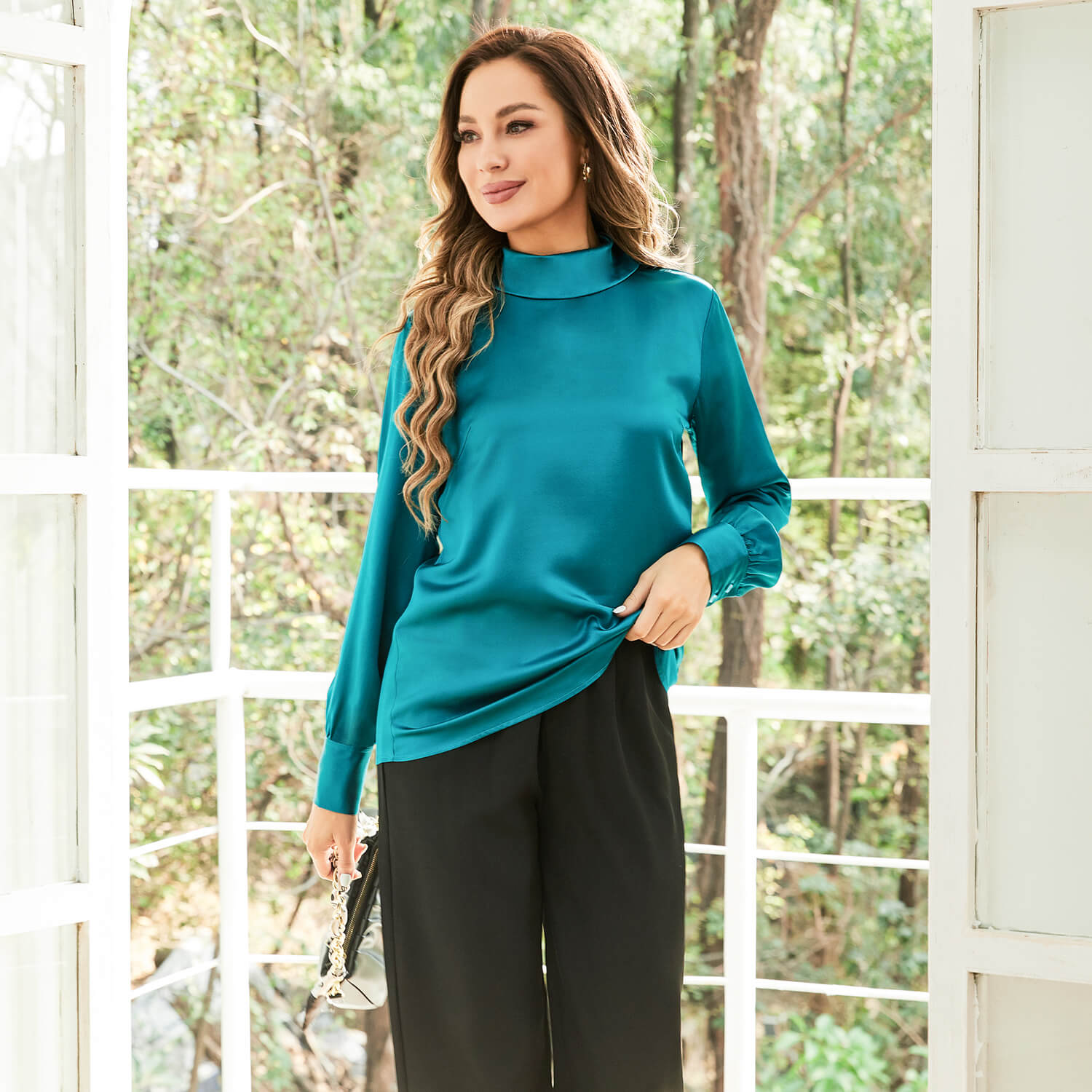 Silk Blouses For Women 100% Stand Collar Office Silk Shirts