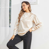 Silk Blouses For Women Dressy Long Mock Neck Silk Shirts