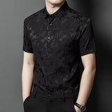 Silk Shirts for Men Short Sleeve Bamboo Jacquard Silk Dress Shirt