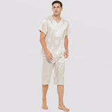 Mens Short Silk Pajama Set Silk Two Piece V Neck Silk Sleepwear