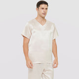 Mens Short Silk Pajama Set Silk Two Piece V Neck Silk Sleepwear