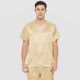 Mens Short Silk Pajama Set Silk Two Piece V Neck Silk Sleepwear