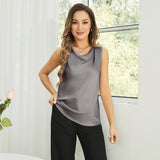 Silk Tank Tops For Women Ladies Cowl Collar pure Silk Shirts