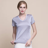 Silk V - neck Silk T-shirt Women's Silk Knitted Top Rosy pink XS