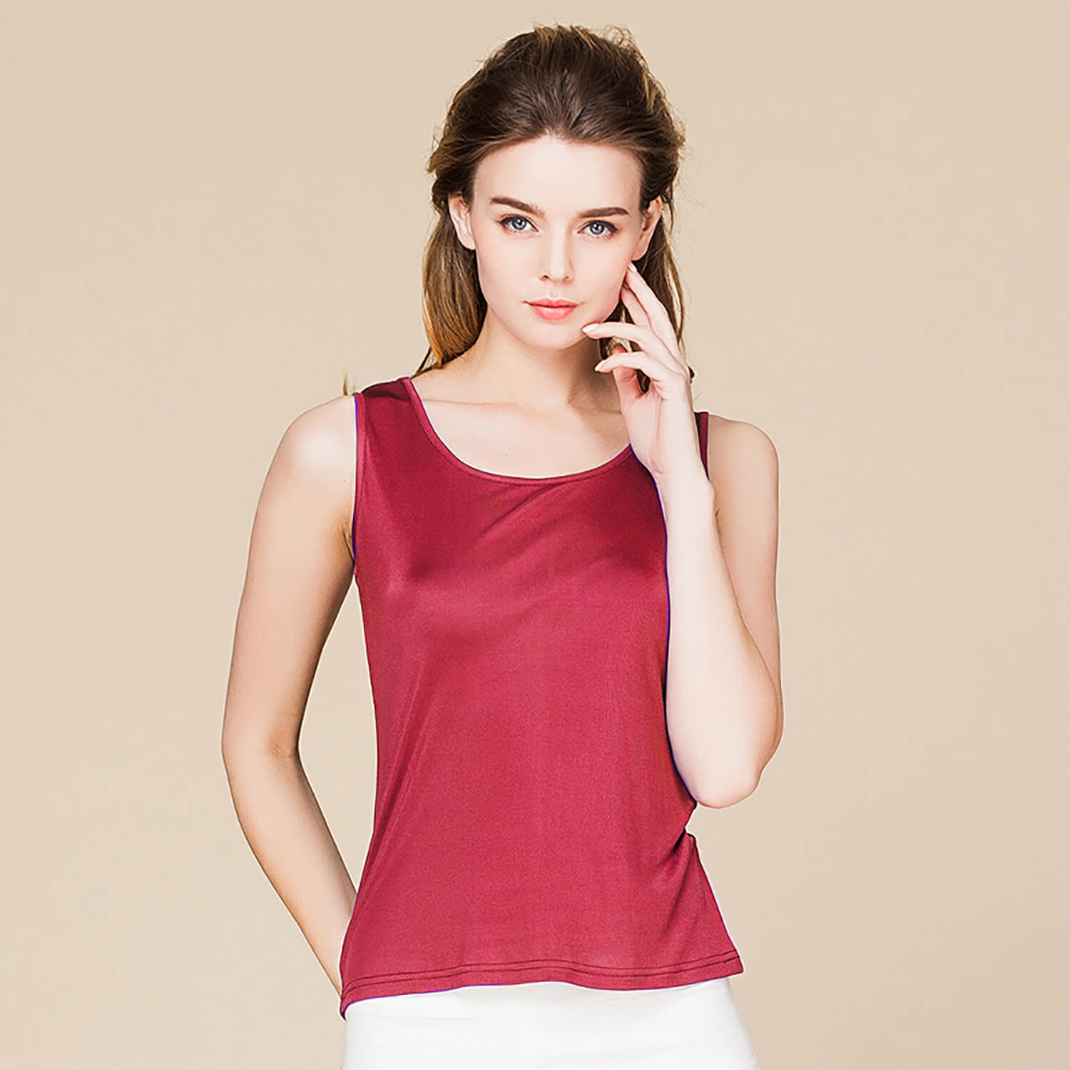 Silk Vest Mulberry Silk Sleeveless Bottoming Shirt Women's Top Claret XS