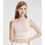 Summer Sleeveless Silk Vest Silk Knitted Bottoming Shirts Beige XS
