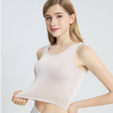 Summer Sleeveless Silk Vest Silk Knitted Bottoming Shirts Beige XS