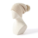 Cashmere Knitted Hat with Fur Pom Cashmere Beanie