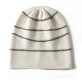 Striped Pure Cashmere Beanie Horizontal Stripe Cashmere Winter Hat
