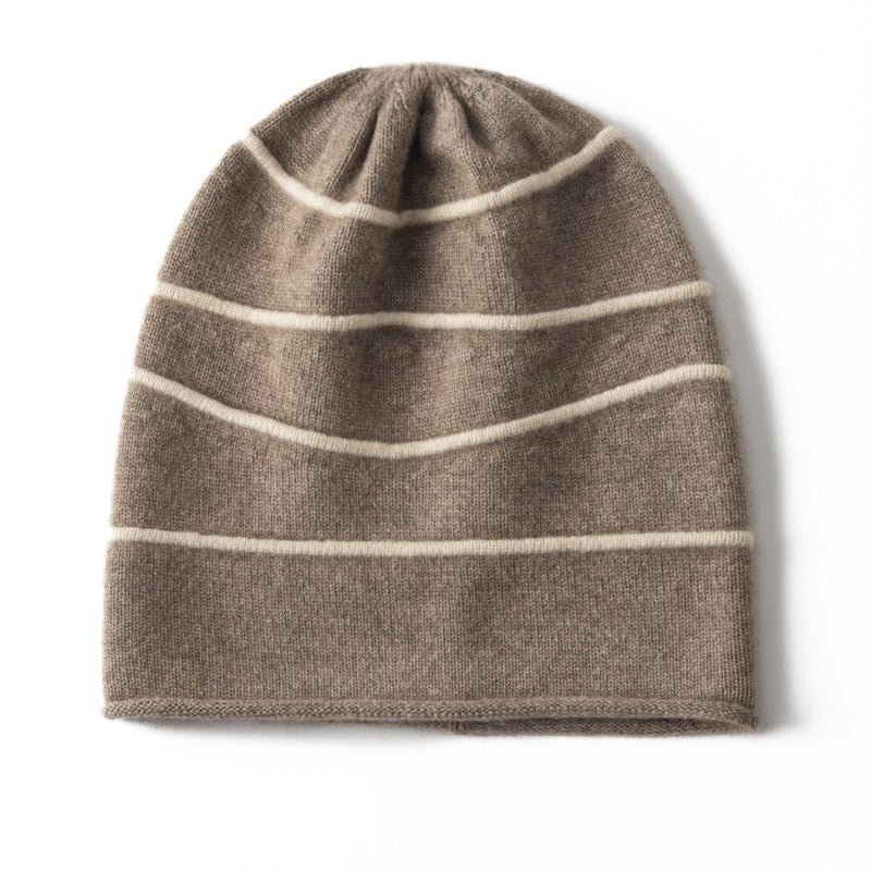 Striped Pure Cashmere Beanie Horizontal Stripe Cashmere Winter Hat