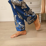 Tiger Silk Pajama Set Printed 100% Silk Pajamas For Women