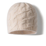 Unisex Cable Knit Cashmere Beanie Chunky Cashmere Hat Ribbed Trim