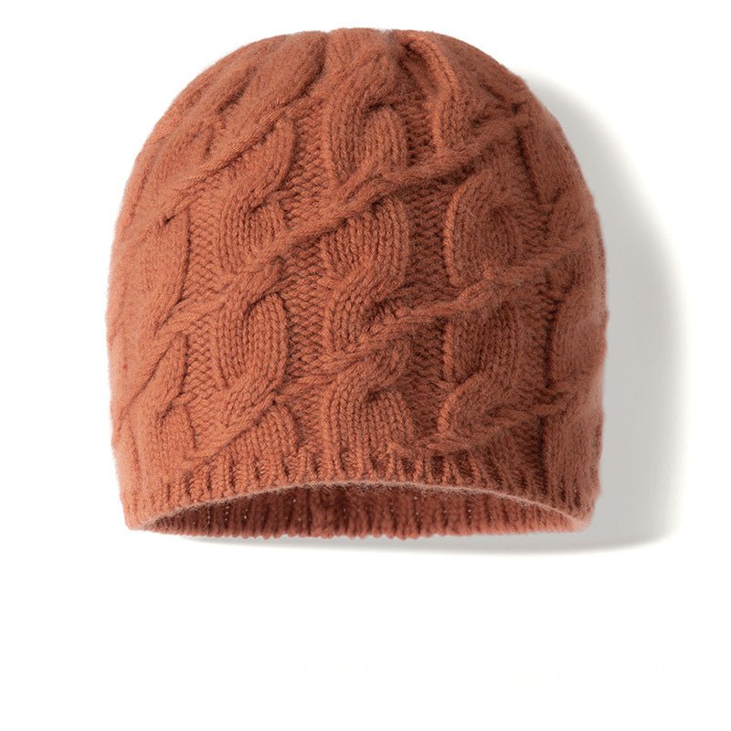 Unisex Cable Knit Cashmere Beanie Chunky Cashmere Hat Ribbed Trim