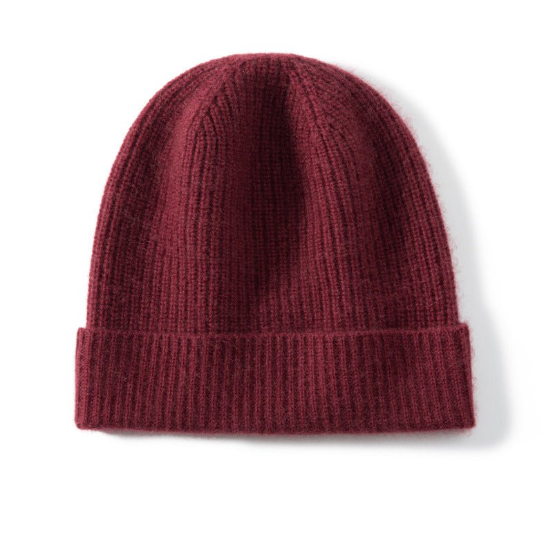 Unisex Cashmere Cable Knit Beanie Ribbing Cuffs Cashmere Winter Hat Claret M