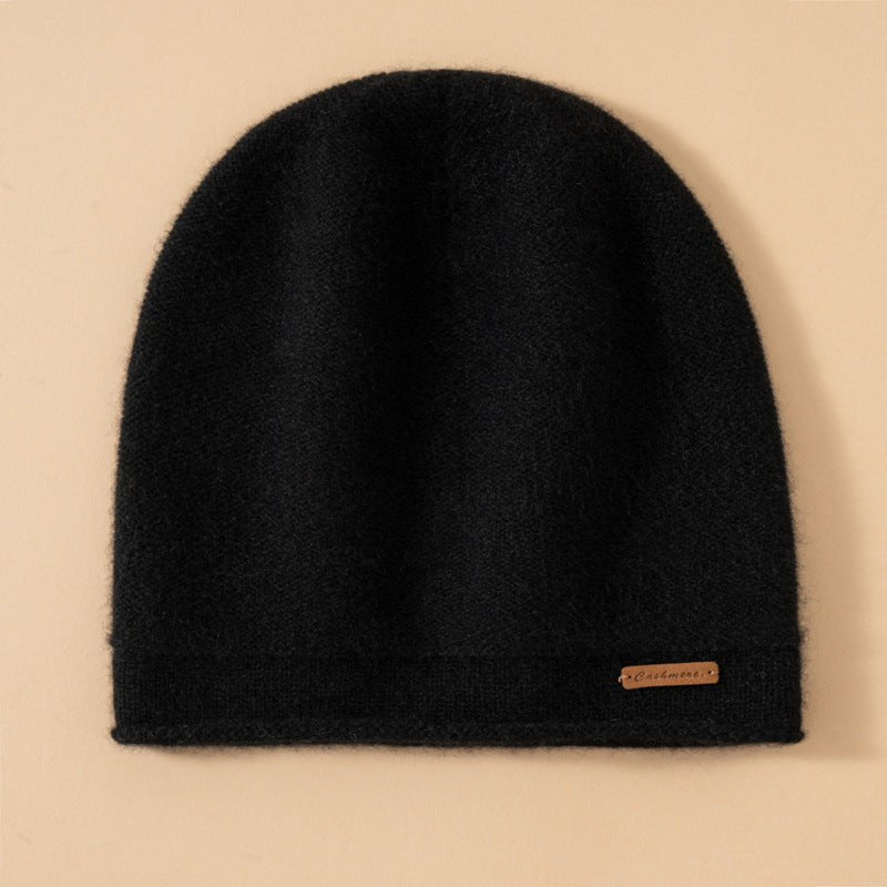 Unisex Pure Cashmere Knit Cap Cashmere Beanie Hat Curl Edge