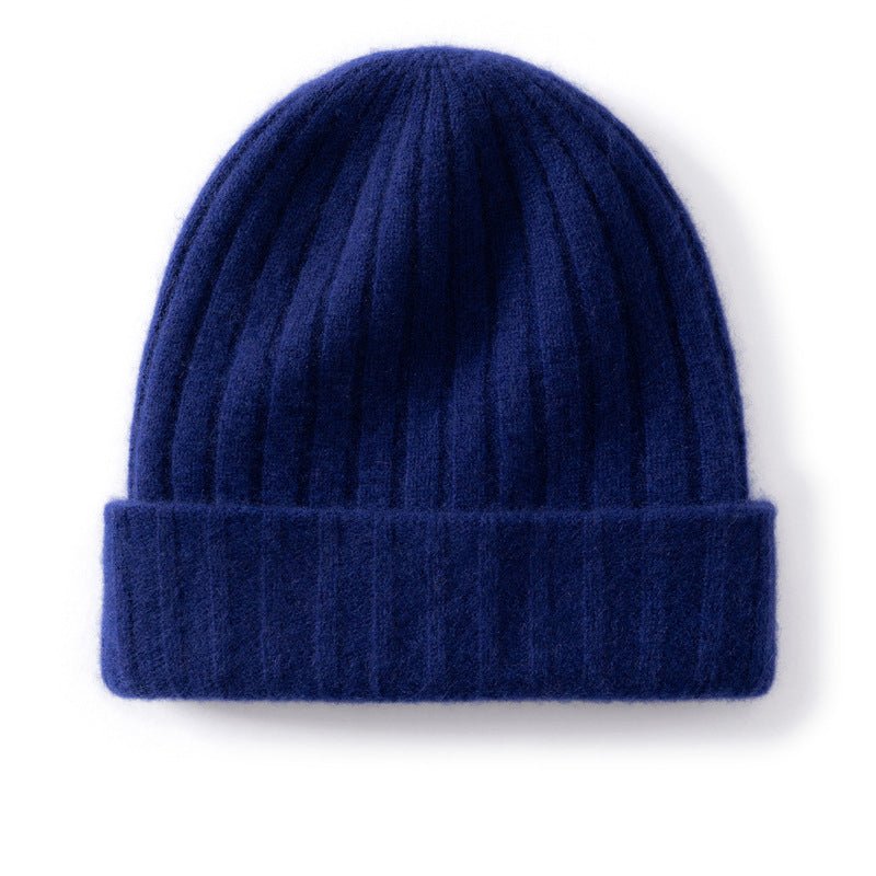 Unisex Ribbed Cashmere Beanie Hat Cashmere Winter Cap Knit Cuffed Multi Colors Klein Blue M