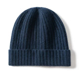 Unisex Ribbed Knit Cashmere Hats Warm Deep Cashmere Beanie